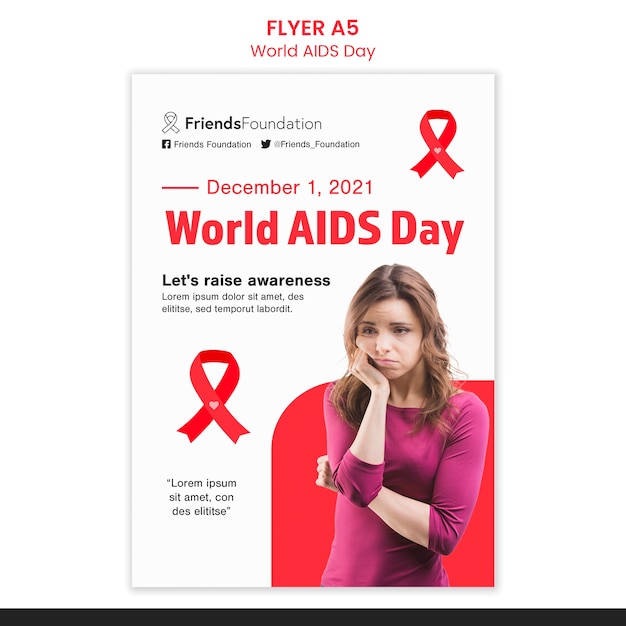 Free PSD world aids day print template with red details