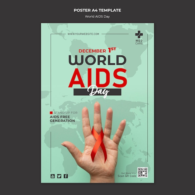 Free PSD world aids day vertical poster template