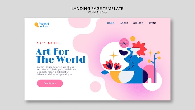 Free PSD world art day celebration landing page template