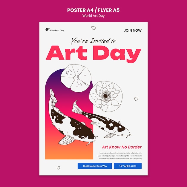 Free PSD world art day celebration poster template