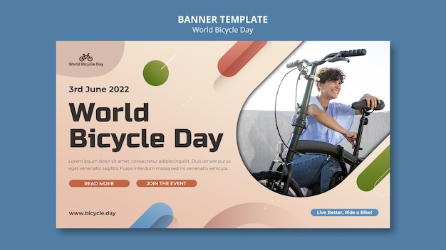 Free PSD world bicycle day horizontal banner template with person using bike