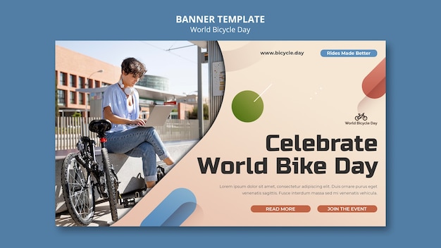 World bicycle day horizontal banner template with person using bike