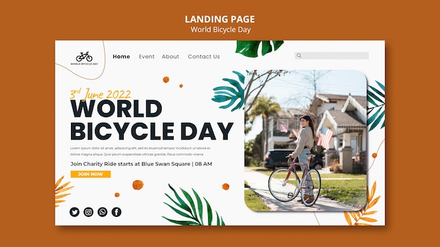 Free PSD world bicycle day landing page template