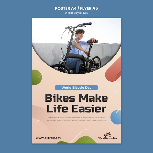 World bicycle day vertical poster template with person using bike