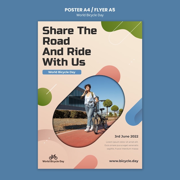 World bicycle day vertical poster template with person using bike