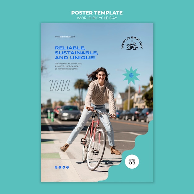 Free PSD world bicycle day vertical poster template