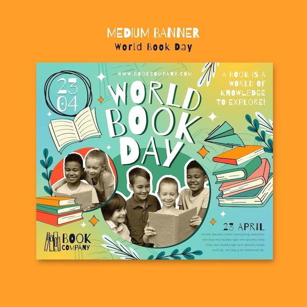 Free PSD world book day celebration banner  template