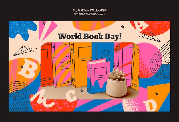 Free PSD world book day celebration desktop wallpaper