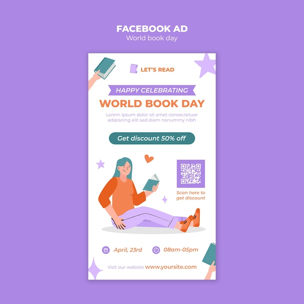 Free PSD world book day celebration facebook  template