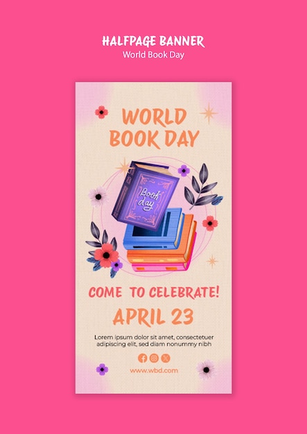 Free PSD world book day celebration halfpage banner template