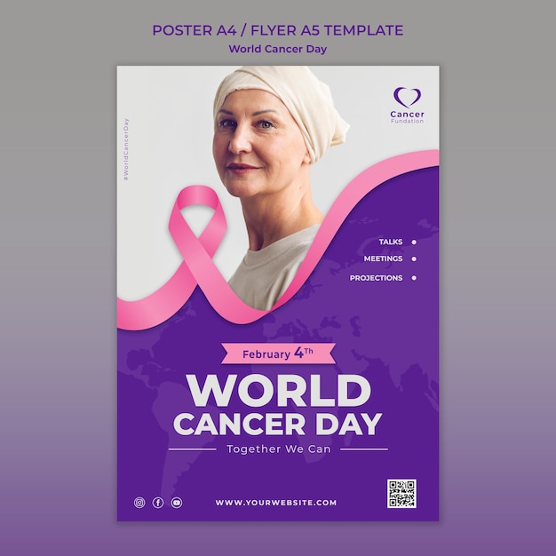 Free PSD world cancer day awareness poster template