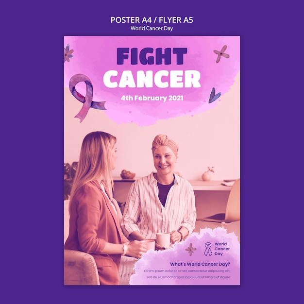 Free PSD world cancer day poster template with ribbon