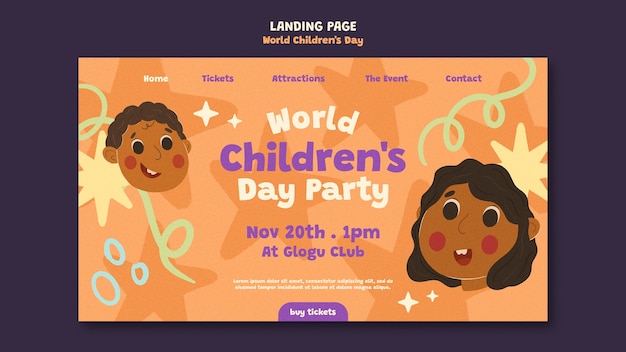 World children's day landing page template design