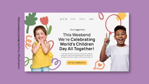 Free PSD world children's day  landing page template