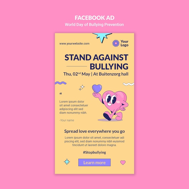 World day of bullying prevention facebook template