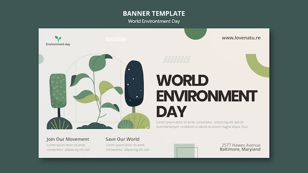 Free PSD world environment day with leaves horizontal banner