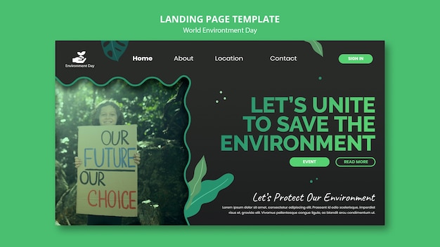 Free PSD world environment day with leaves landing page template