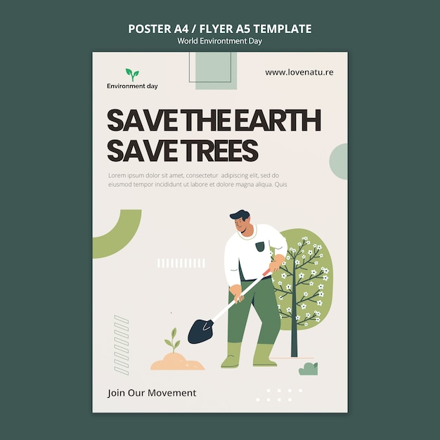 Free PSD world environment day with plants flyer template