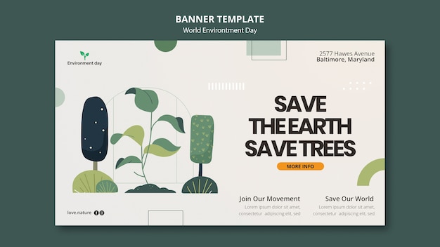 Free PSD world environment day with trees horizontal banner