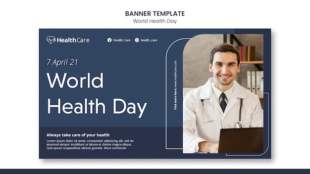 World health day banner template with photo