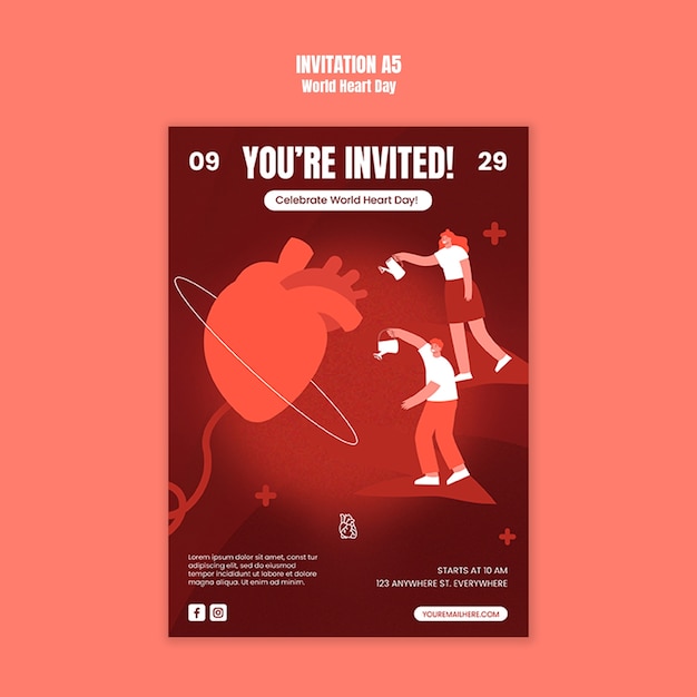 Free PSD world heart day invitation template design