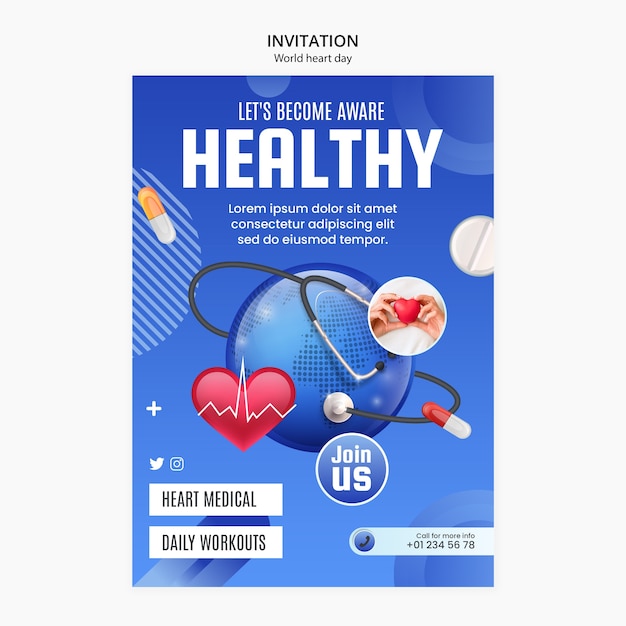 Free PSD world heart day invitation template