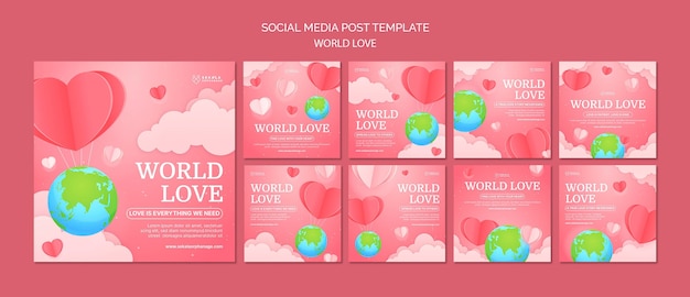 Free PSD world love instagram posts design template