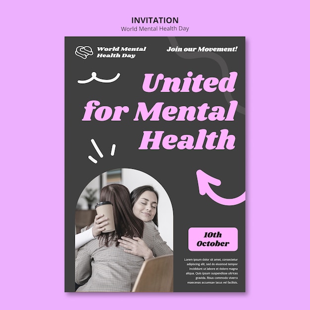 Free PSD world mental health day invitation template