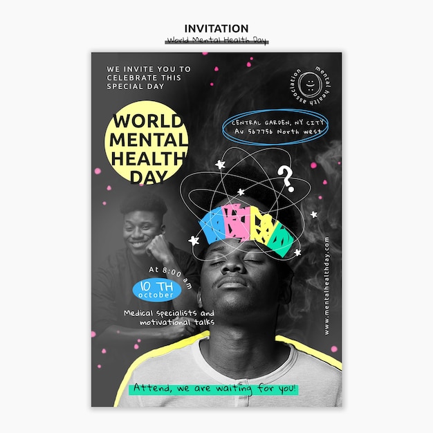 Free PSD world mental health day invitation template