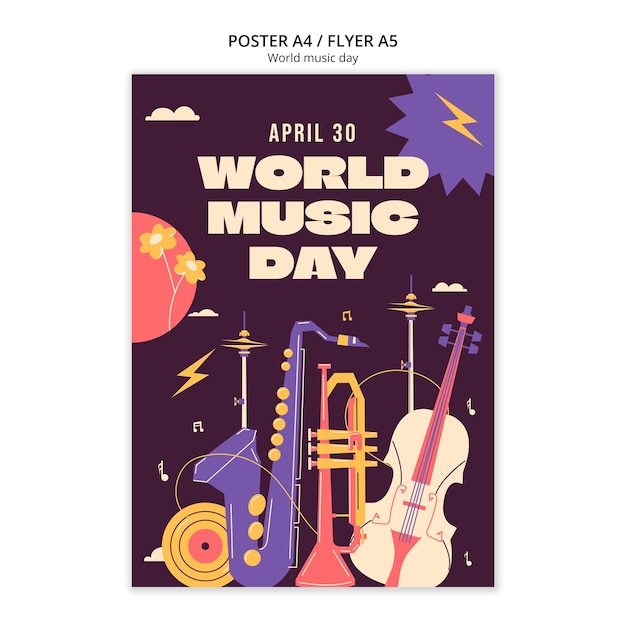 Free PSD world music day celebration poster template