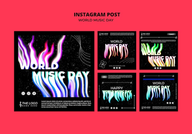 Free PSD world music day  instagram posts template