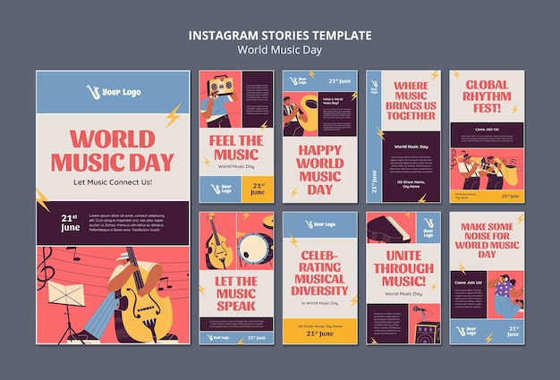 Free PSD world music day instagram stories