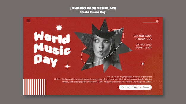 Free PSD world music day landing page template