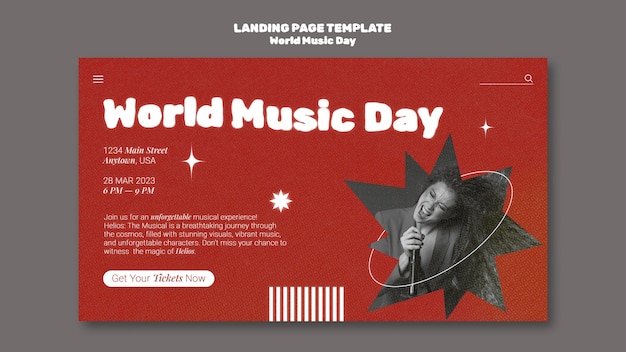 Free PSD world music day landing page template