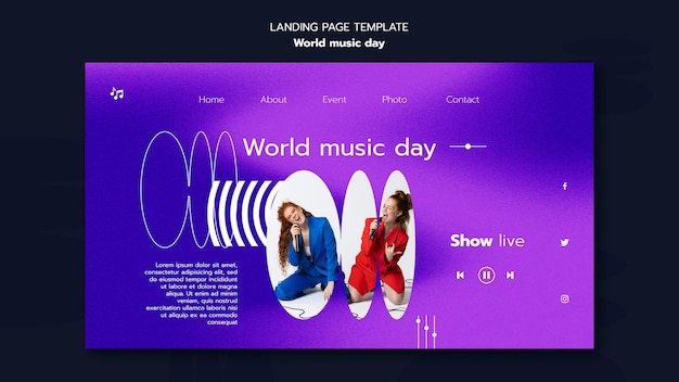 Free PSD world music day landing page template