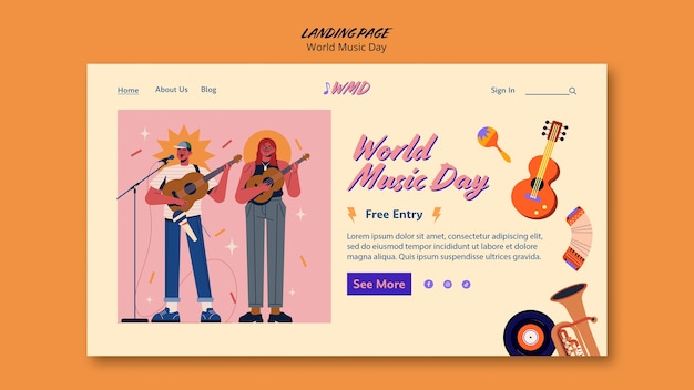 Free PSD world music day landing page template