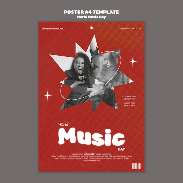 Free PSD world music day poster template