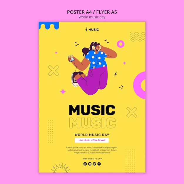 Free PSD world music day poster template