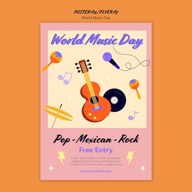 Free PSD world music day poster template