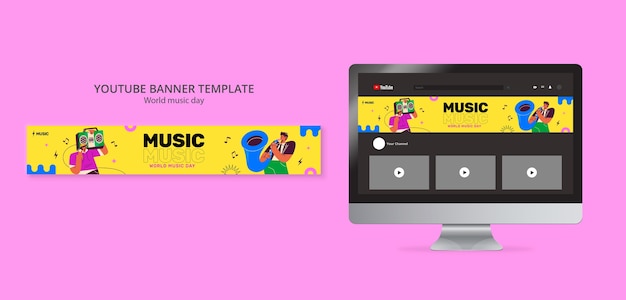 World music day youtube banner template