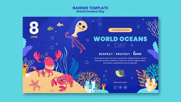 World ocean day banner template