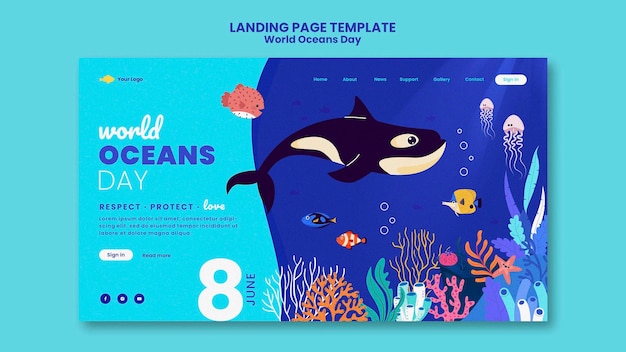 Free PSD world ocean day landing page template