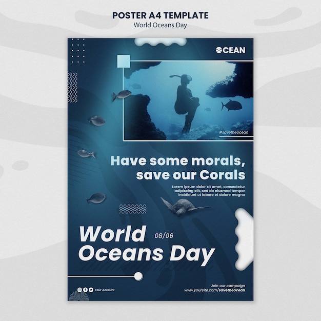 Free PSD world ocean day poster template design