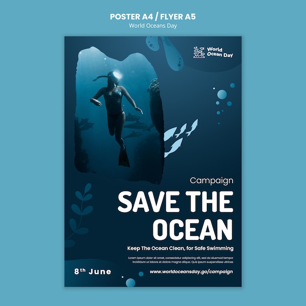 Free PSD world ocean day poster template