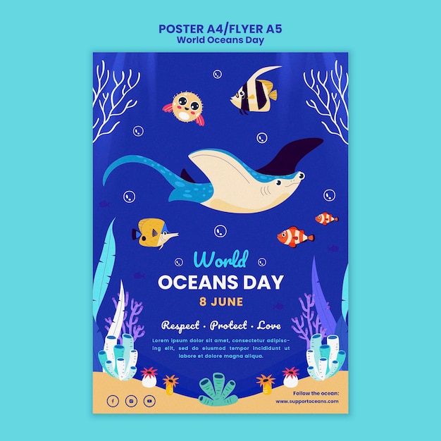 Free PSD world ocean day poster template