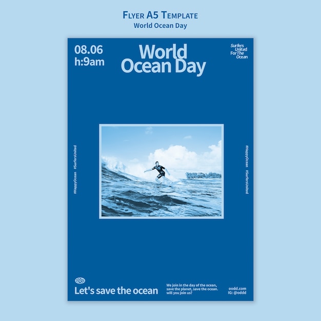 Free PSD world ocean day poster template