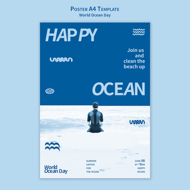 Free PSD world ocean day poster template