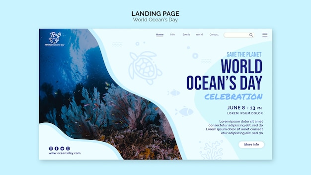 Free PSD world ocean's day landing page template