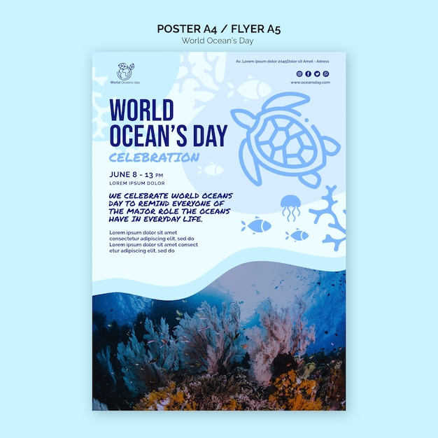 Free PSD world ocean's day poster template