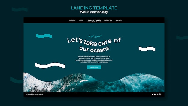 Free PSD world oceans day landing page template